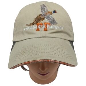 PHEASANTS FOREVER Beige Baseball Cap by Points North,‎ 100% Cotton, Adjustable